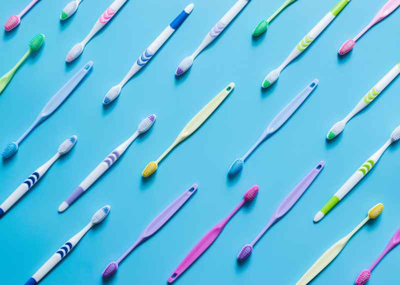 toothbrushes laid out at an angle